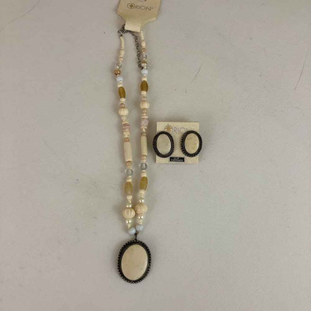 Ivory Beaded Necklace & Clip Earrings Set NWT